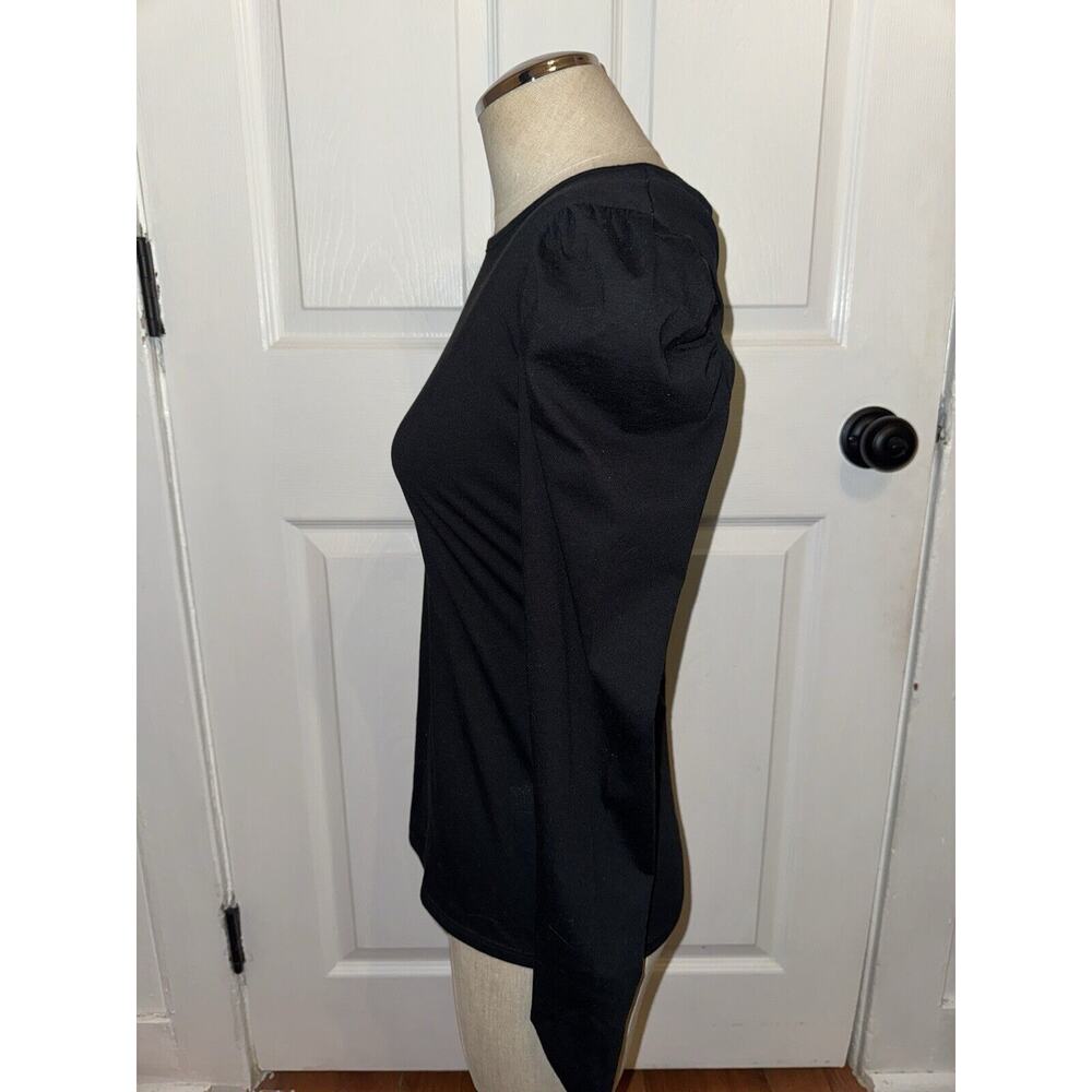 Rebecca Taylor Black Puff Sleeve Round Neck T Shirt Size S Minimalist Classic - Picture 2 of 6